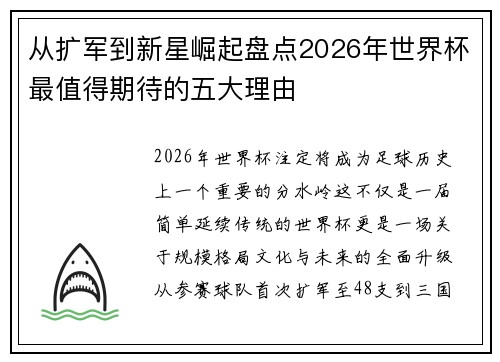 从扩军到新星崛起盘点2026年世界杯最值得期待的五大理由